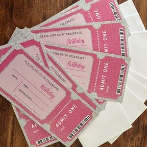 Movie Ticket Pink and Silver Birthday Invitation Tickets